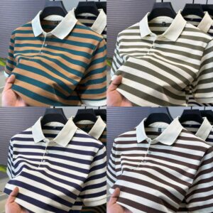High quality striped color blocked short sleeve polo T-shirt