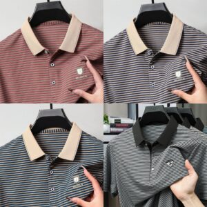 Men's Casual and Fashionable Striped Short Sleeved Polo T-Shirt