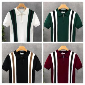 Luxury Contrast Color Striped Polo TShirt (Pack of 4)