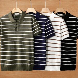 Men's short summer new ice silk knitted men's Polo T-shirt